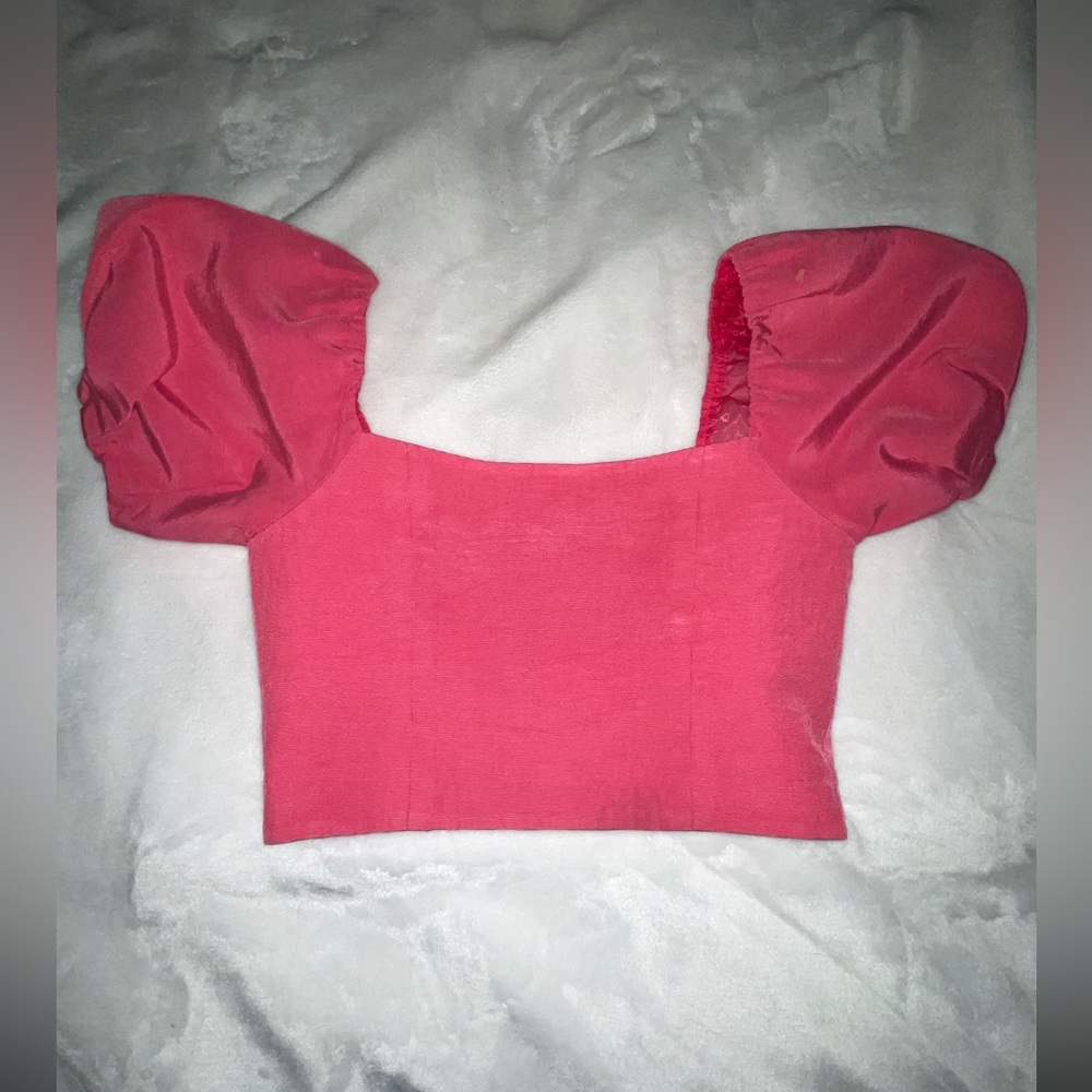 Alice and Olivia bright rose pink exaggerated princess puff sleeve